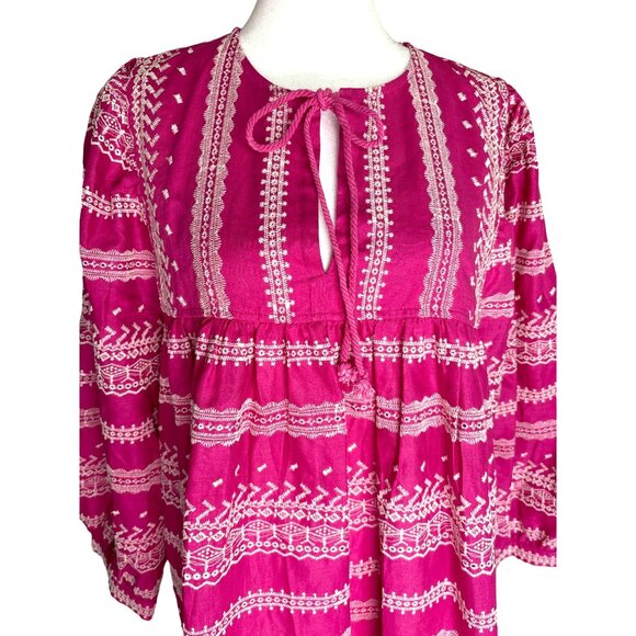 MELISSA NEPTON Bart Dress Size Large Fuchsia White Detailed Embroidery NEW - Picture 2 of 11